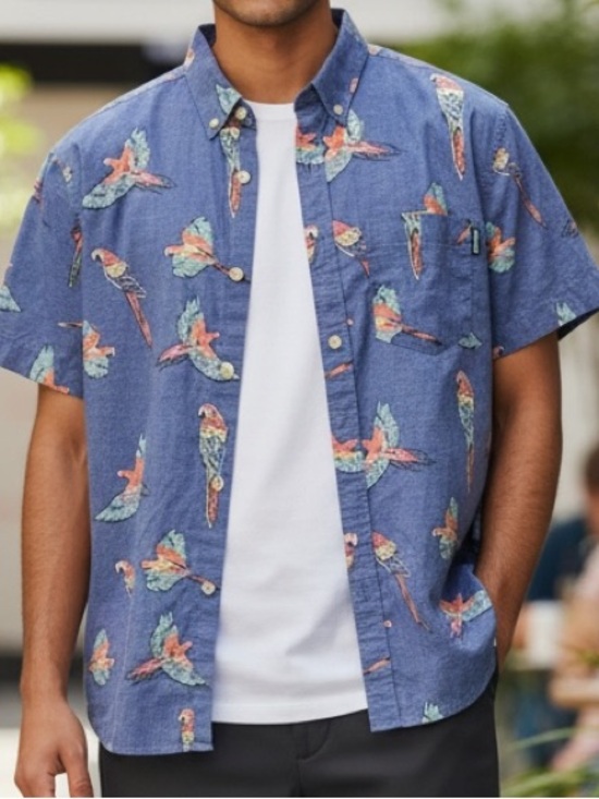 chubbies Other - chubbies Blue Short-Sleeve Button-Down Shirt with Multicolor Parrot Print S